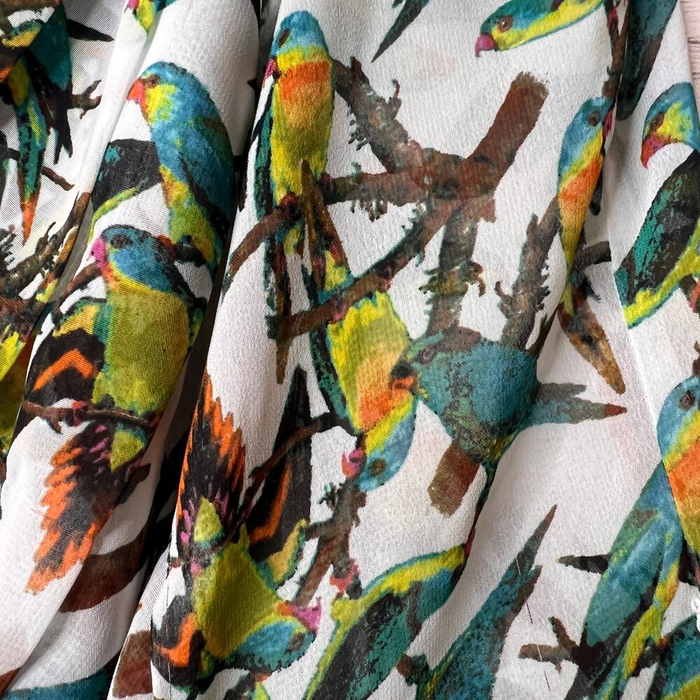 East 5th Blouse Womens Size Medium Parrot Novelty Print Sheer Button Down - Picture 6 of 16